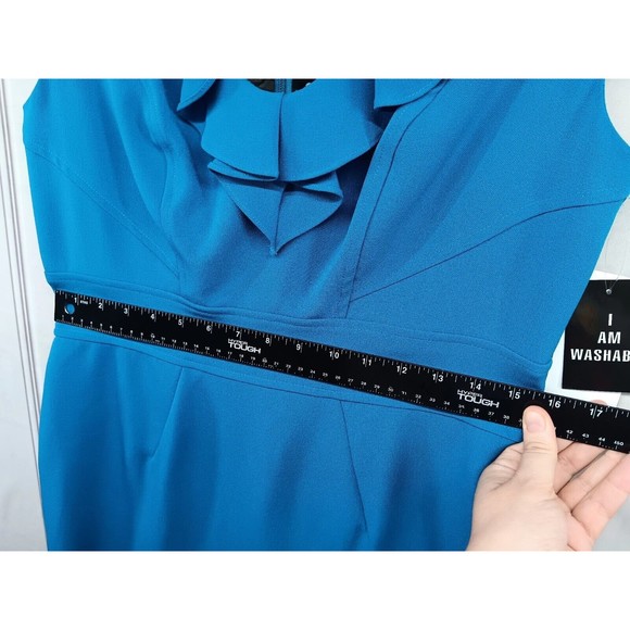 NWT Sandra Darren Dress Women's Size 10 Sheath Stretch Ruffle Neckline Blueberry - Picture 13 of 16